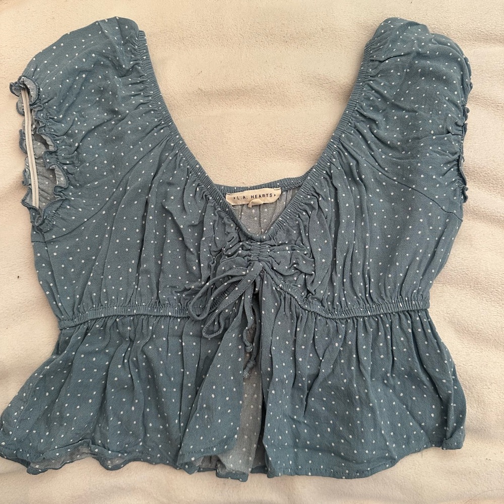 la hearts (pacsun) blue tie front babydoll top